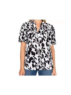 NWT Well Worn Women's L  Floral Print V-Neck Short Sleeve Tunic Blouse G2170